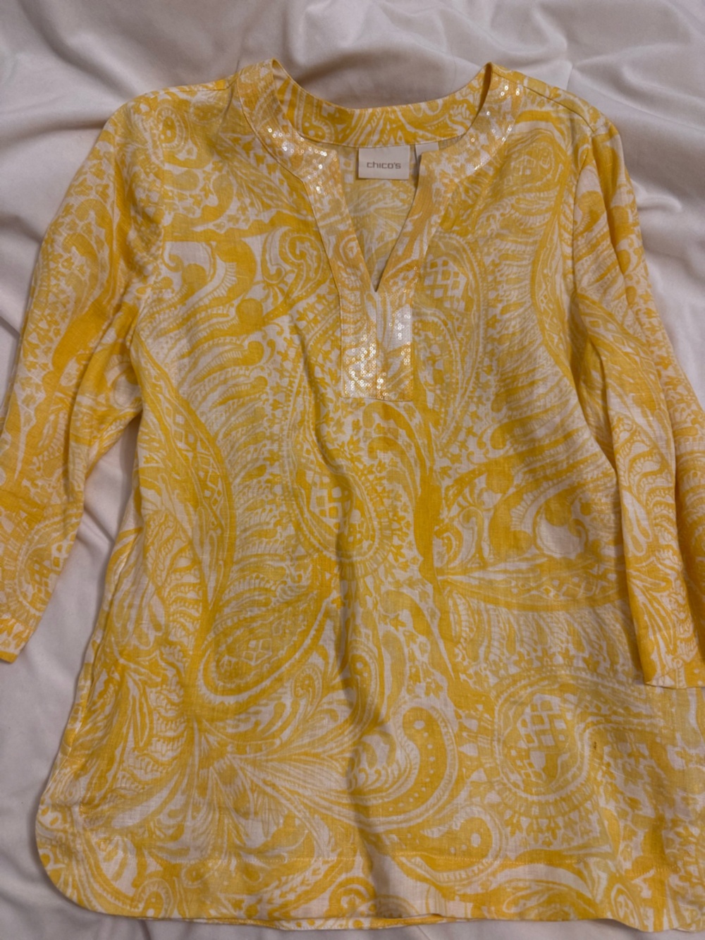 Chico's Yellow and White Paisley Shirt